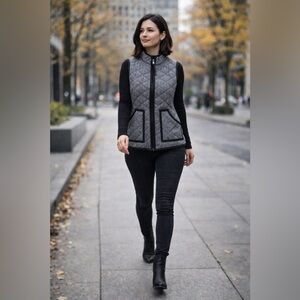 Gilli Herringbone Quilted Vest Sherpa Lined Gray Black Medium M